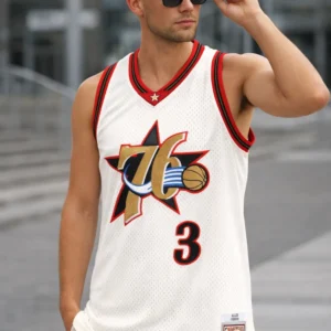 Allen Iverson Philadelphia 76ers Mitchell & Ness Chainstitch Swingman Jersey - Cream