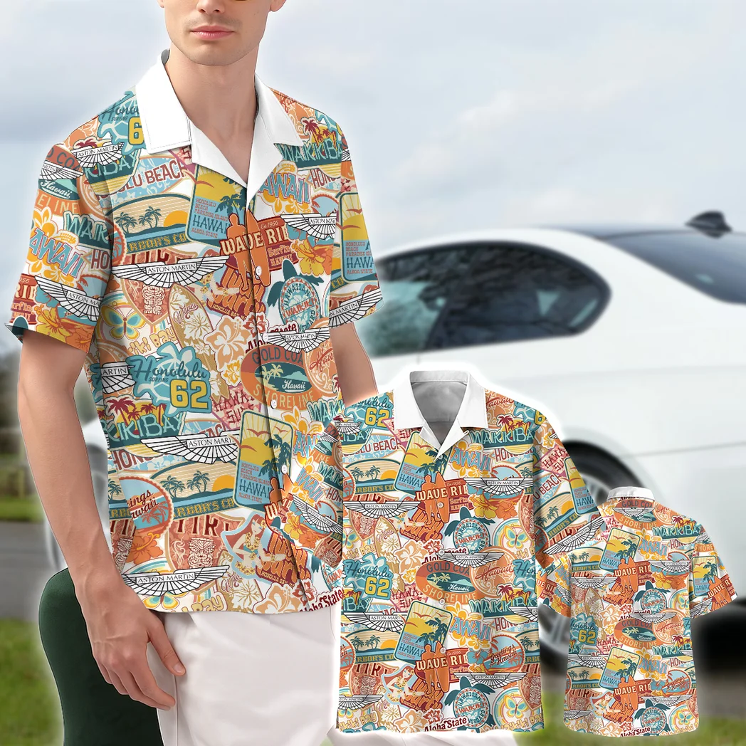 Aston Martin Hawaiian Shirt Exclusive Logo, Rider\'s Paradise Button Shirt HVN1539AM