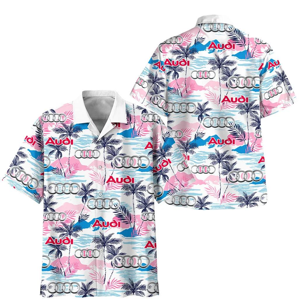 Audi Hawaiian Shirt Logo Print, Motorsport Vibe Button Shirt HVN1538AU
