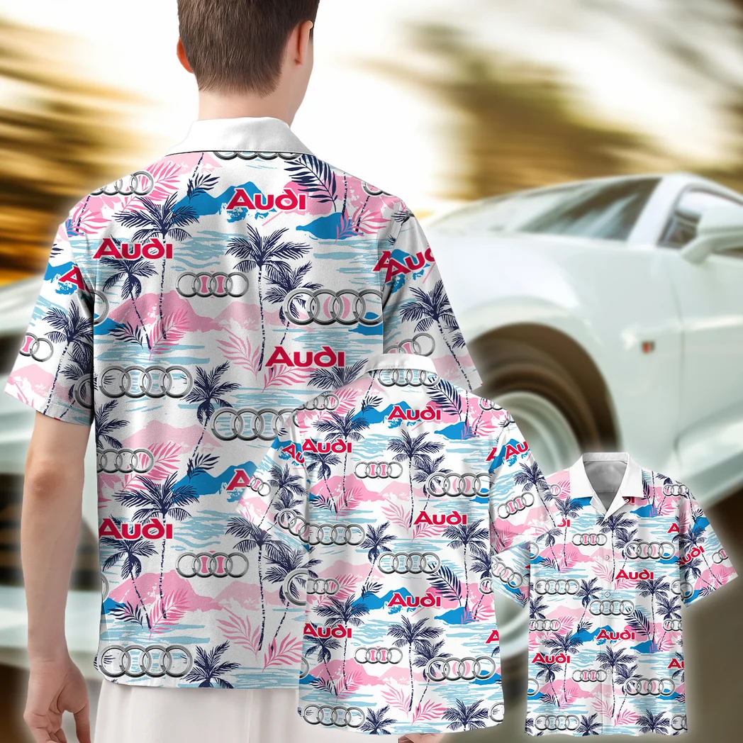 Audi Hawaiian Shirt Logo Print, Motorsport Vibe Button Shirt HVN1538AU