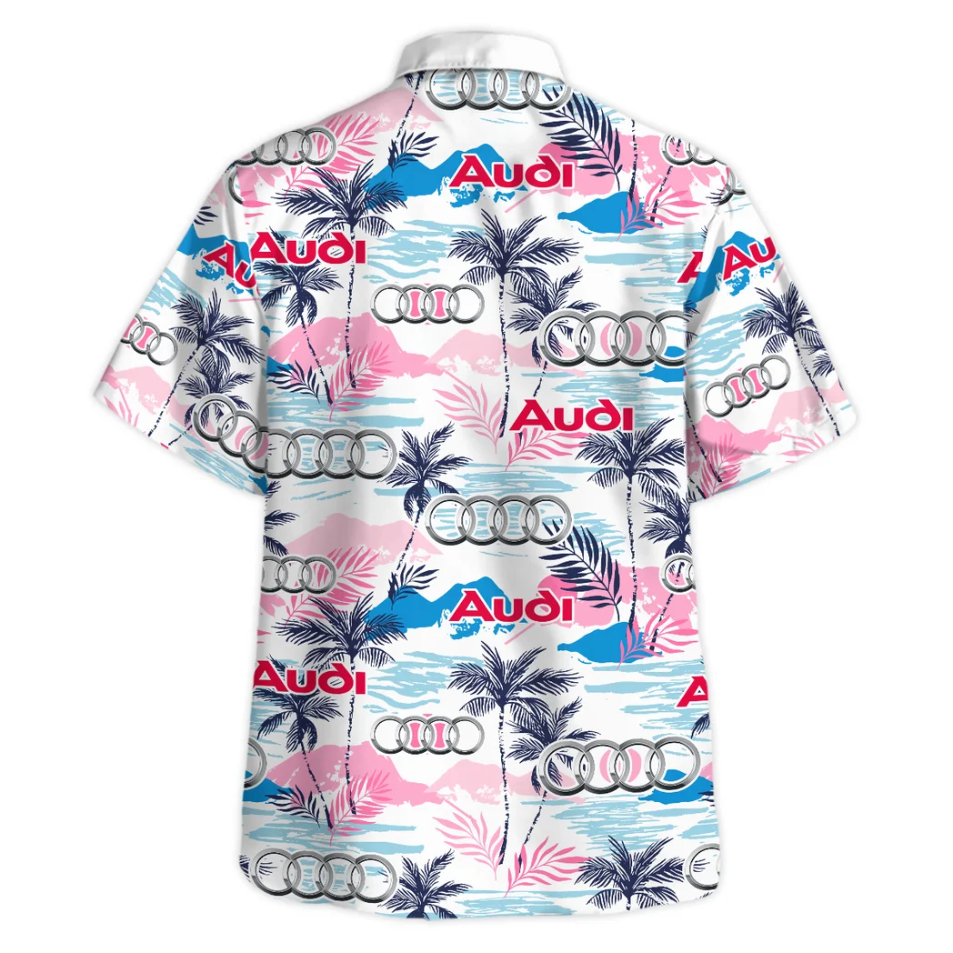 Audi Hawaiian Shirt Logo Print, Motorsport Vibe Button Shirt HVN1538AU