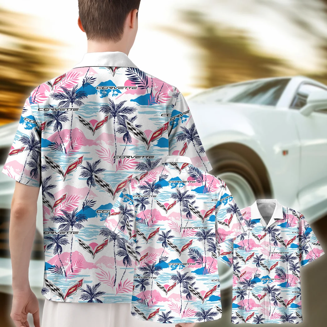 Corvette Hawaiian Shirt Logo Print, Gearhead Style Button Shirt HVN1538CO