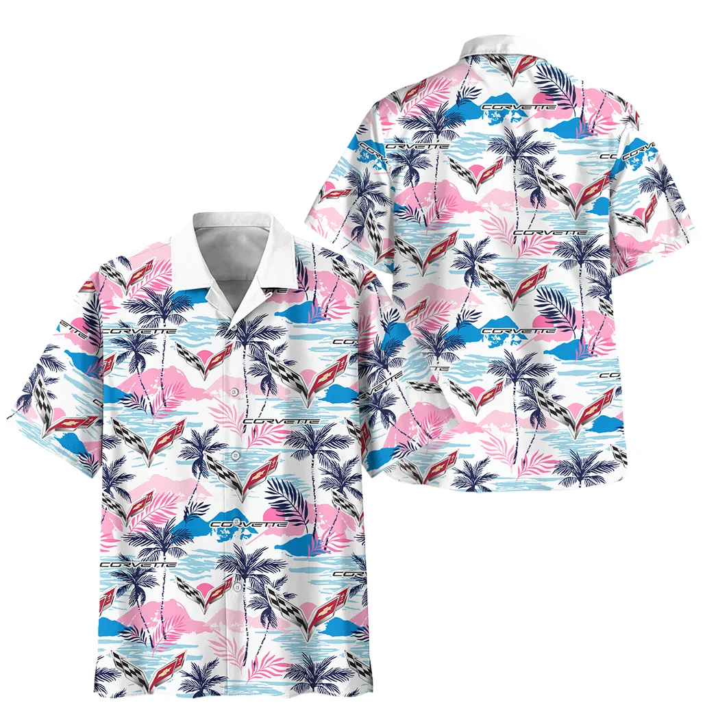 Corvette Hawaiian Shirt Logo Print, Gearhead Style Button Shirt HVN1538CO