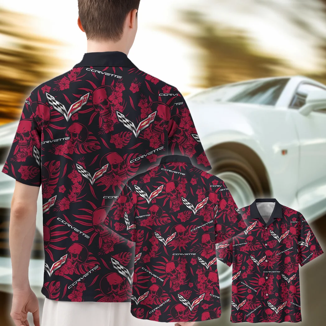 Corvette Hawaiian Shirt Skull Design, Motor Culture Button Shirt HVN1535CO