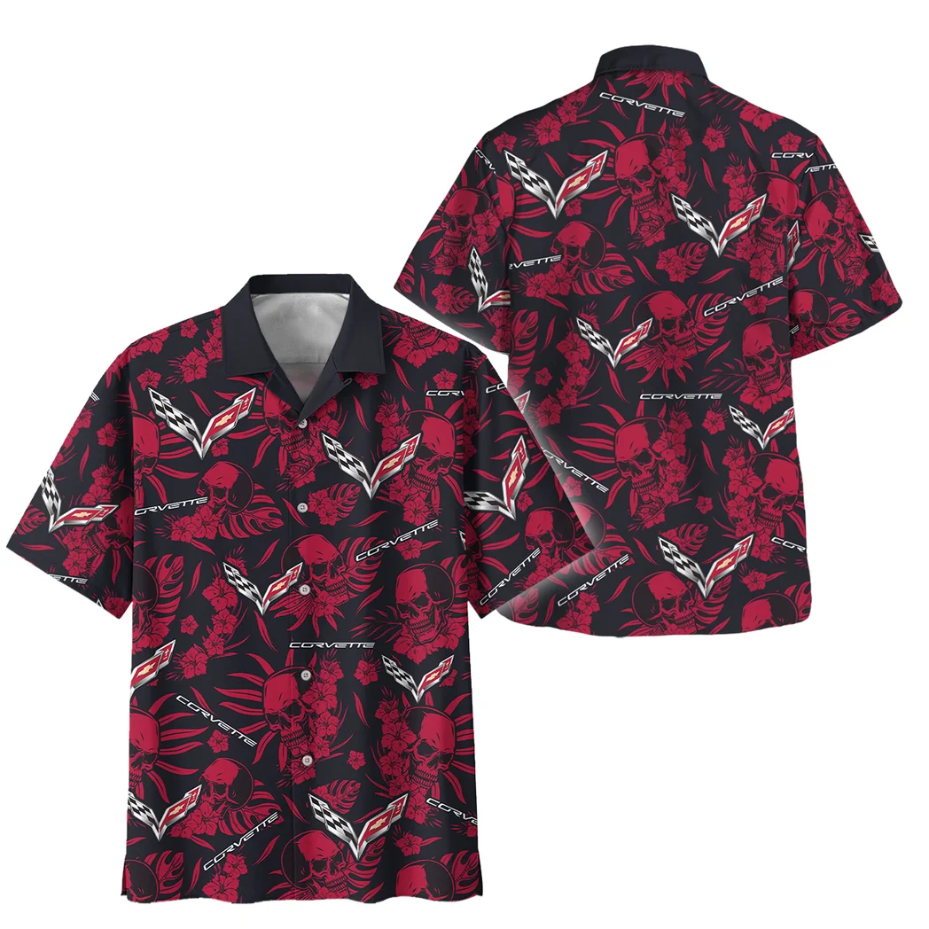 Corvette Hawaiian Shirt Skull Design, Motor Culture Button Shirt HVN1535CO