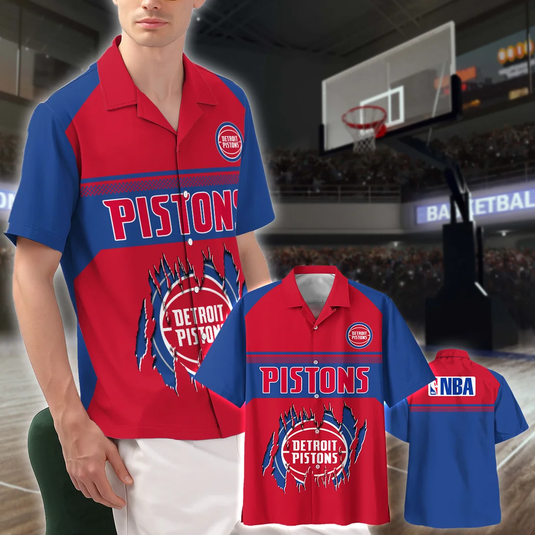 Detroit Pistons Hawaiian Shirt Logo Print, Everyday Fan Button Shirt HVN1528DP