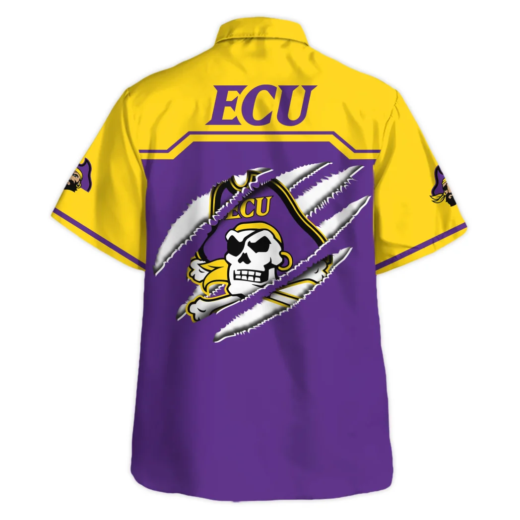 East Carolina Pirates Hawaiian Shirt Logo Print, Tropical Supporter Button Shirt HVN1469EC