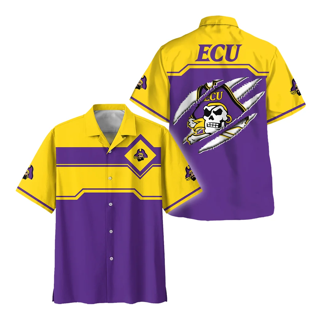 East Carolina Pirates Hawaiian Shirt Logo Print, Tropical Supporter Button Shirt HVN1469EC