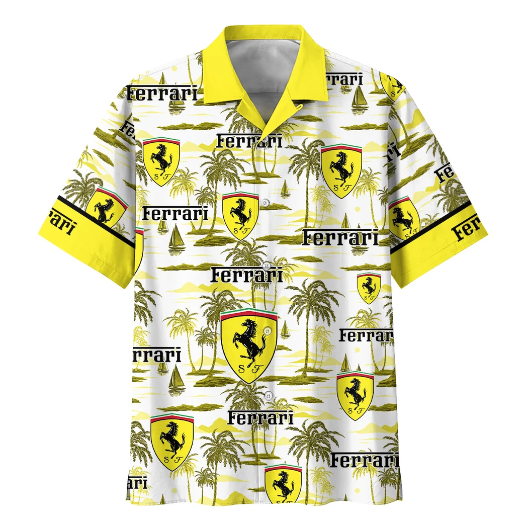 Ferrari Hawaiian Shirt Exclusive Logo, Chrome Wave Button Shirt HVN1534FE