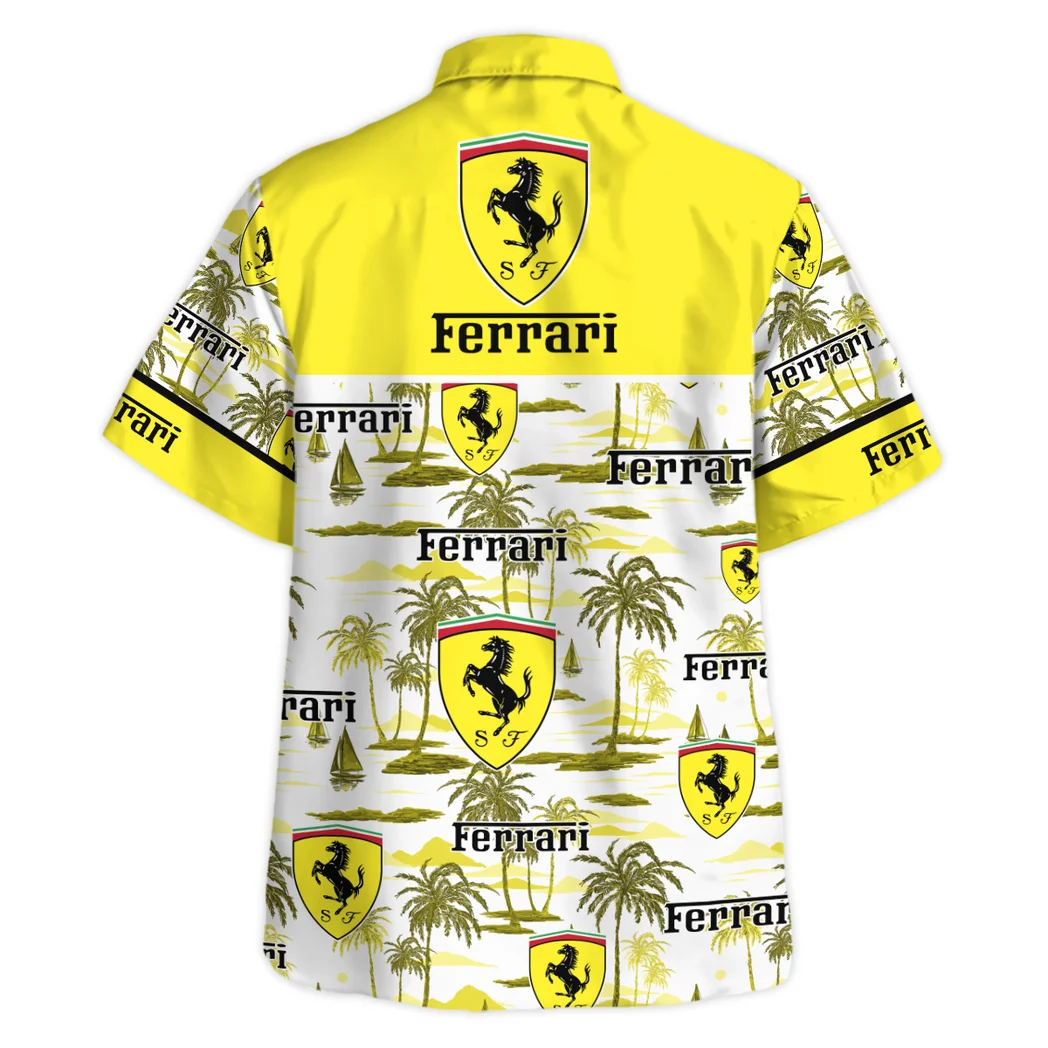 Ferrari Hawaiian Shirt Exclusive Logo, Chrome Wave Button Shirt HVN1534FE