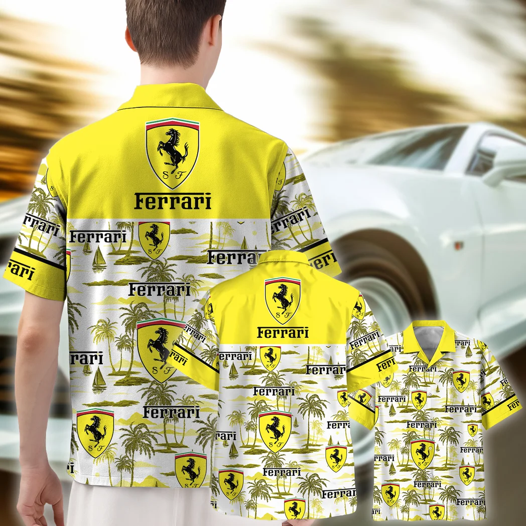 Ferrari Hawaiian Shirt Exclusive Logo, Chrome Wave Button Shirt HVN1534FE