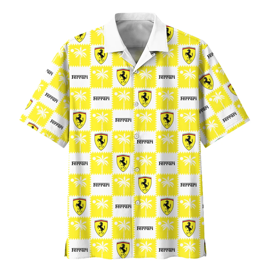 Ferrari Hawaiian Shirt Logo Exclusive, Highway Cruise Button Shirt HVN1540FE