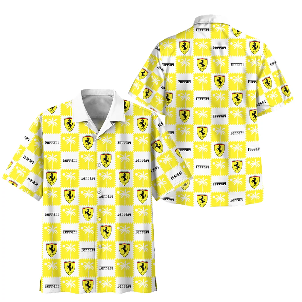 Ferrari Hawaiian Shirt Logo Exclusive, Highway Cruise Button Shirt HVN1540FE