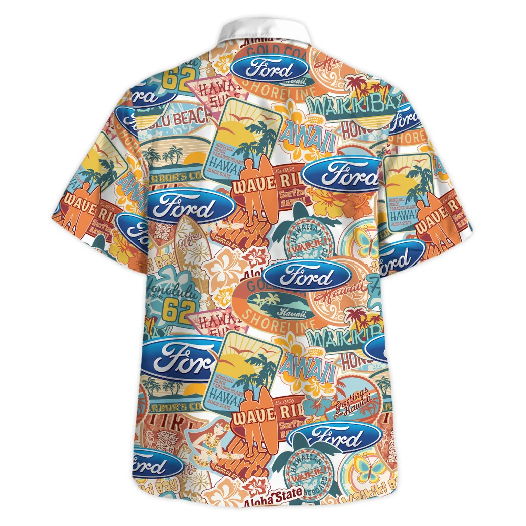 Ford Hawaiian Shirt Exclusive Logo, Hot Rod Button Shirt HVN1539FO