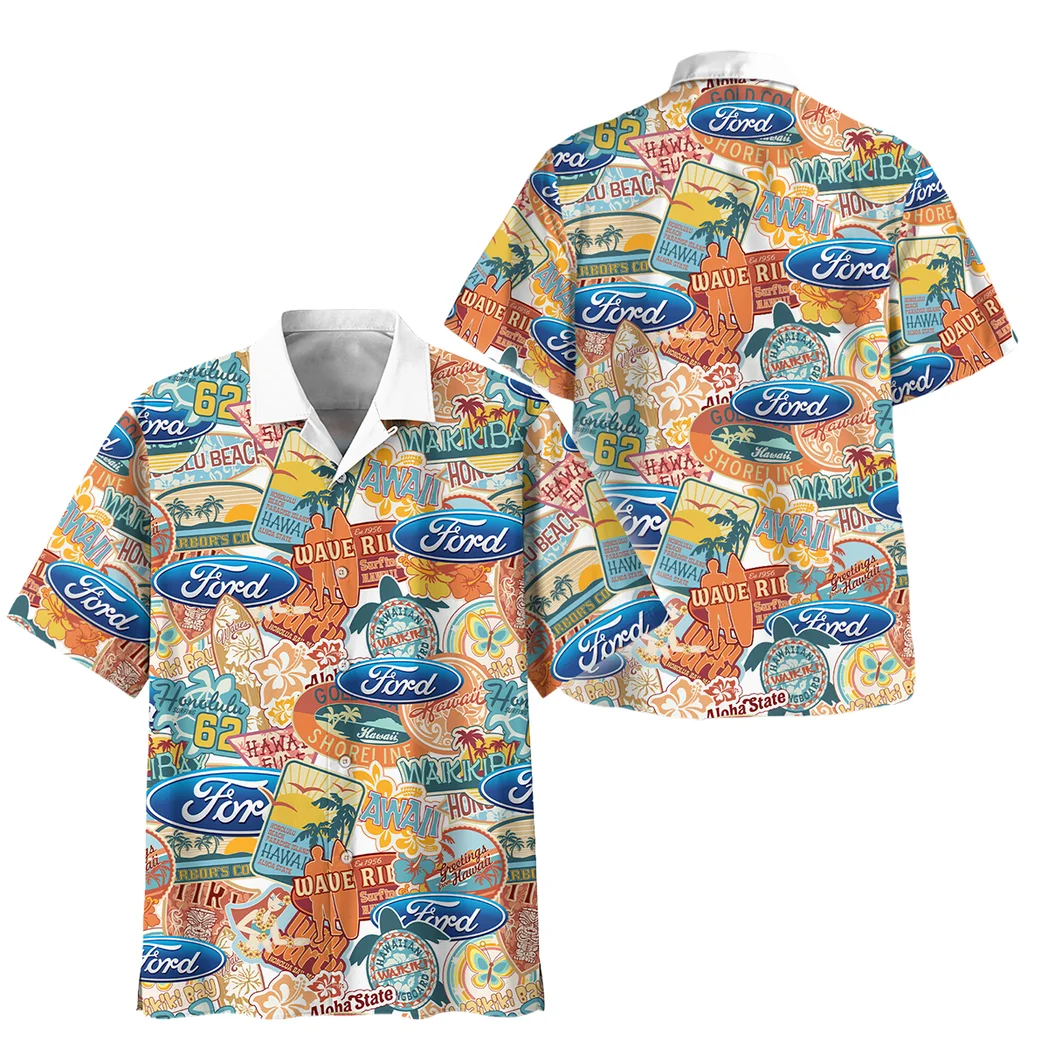 Ford Hawaiian Shirt Exclusive Logo, Hot Rod Button Shirt HVN1539FO