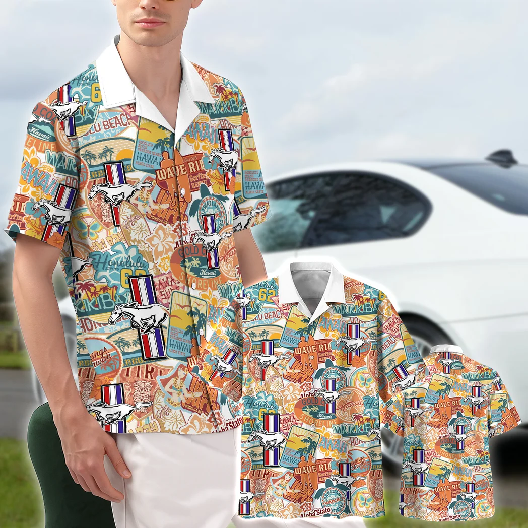 Ford Mustang Hawaiian Shirt Exclusive Logo, Performance Gear Button Shirt HVN1539FM