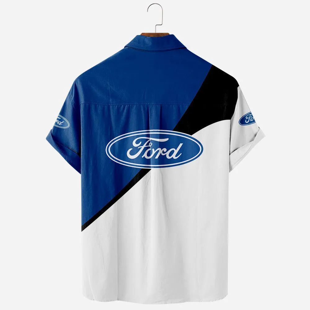 Ford Racing Hawaiian Shirt Exclusive Logo, Chrome Wave Button Shirt CAR581022526337