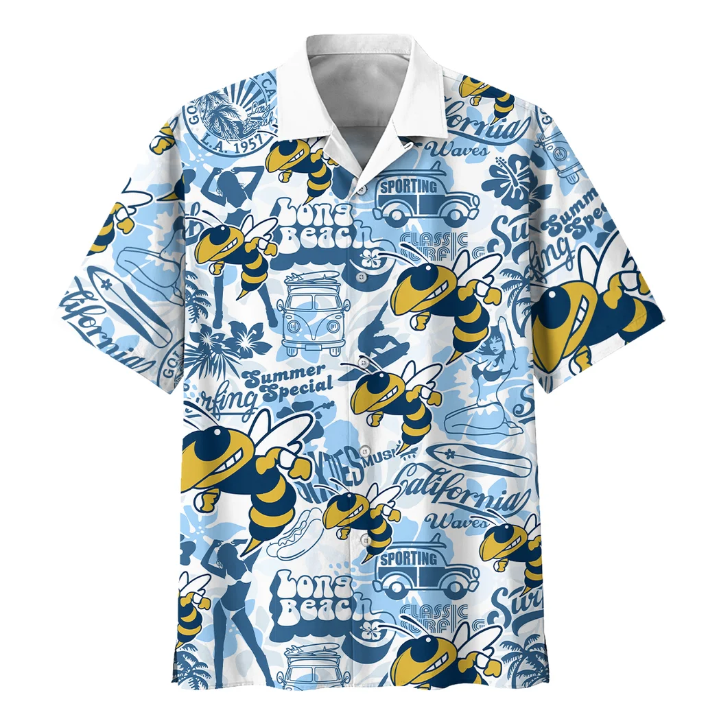 Georgia Tech Yellow Jackets Hawaiian Shirt Logo Print, Game Day Button Shirt HVN1467GT