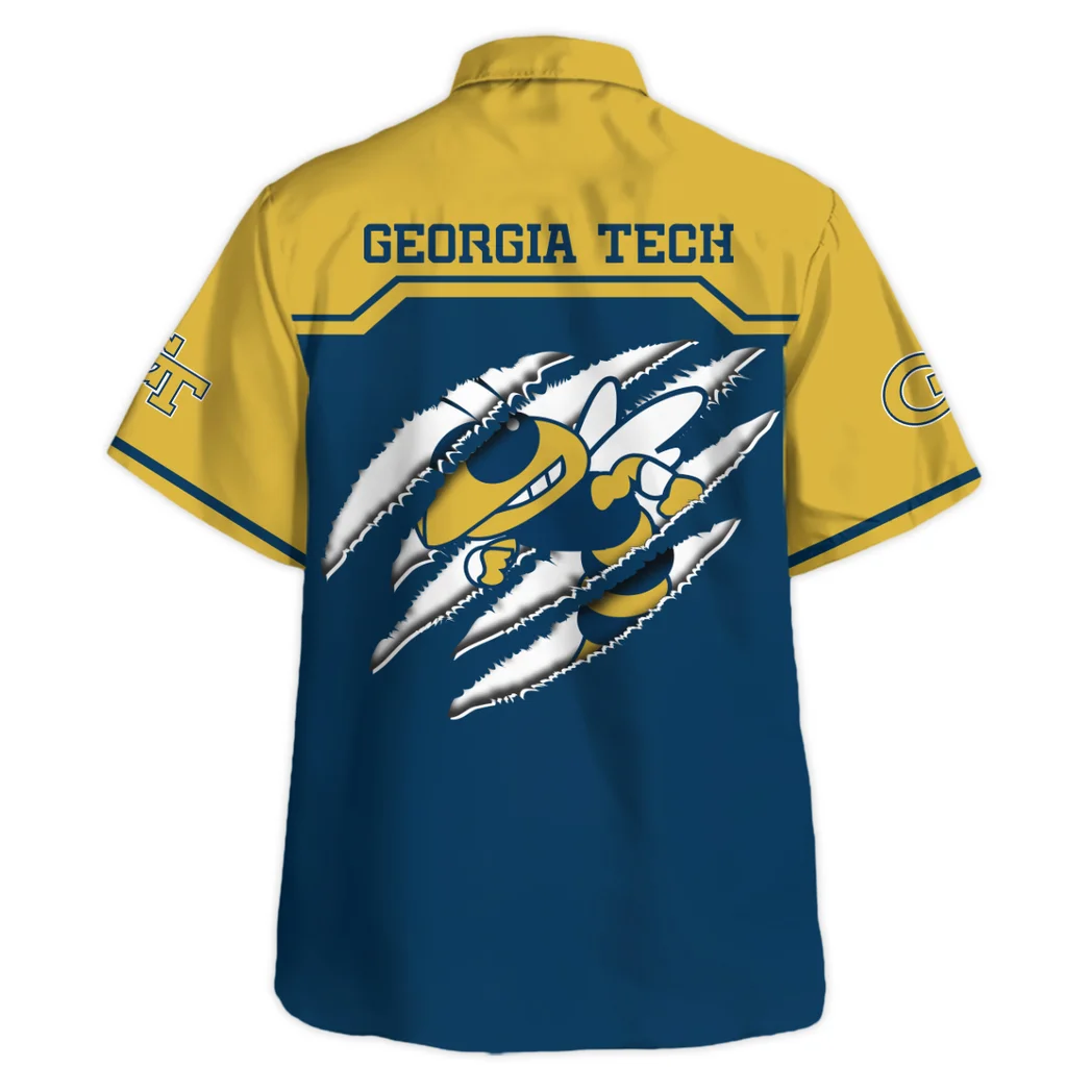 Georgia Tech Yellow Jackets Hawaiian Shirt Logo Print, Sport Pride Button Shirt HVN1469GT