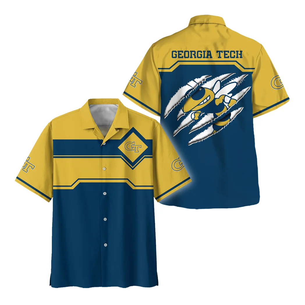 Georgia Tech Yellow Jackets Hawaiian Shirt Logo Print, Sport Pride Button Shirt HVN1469GT