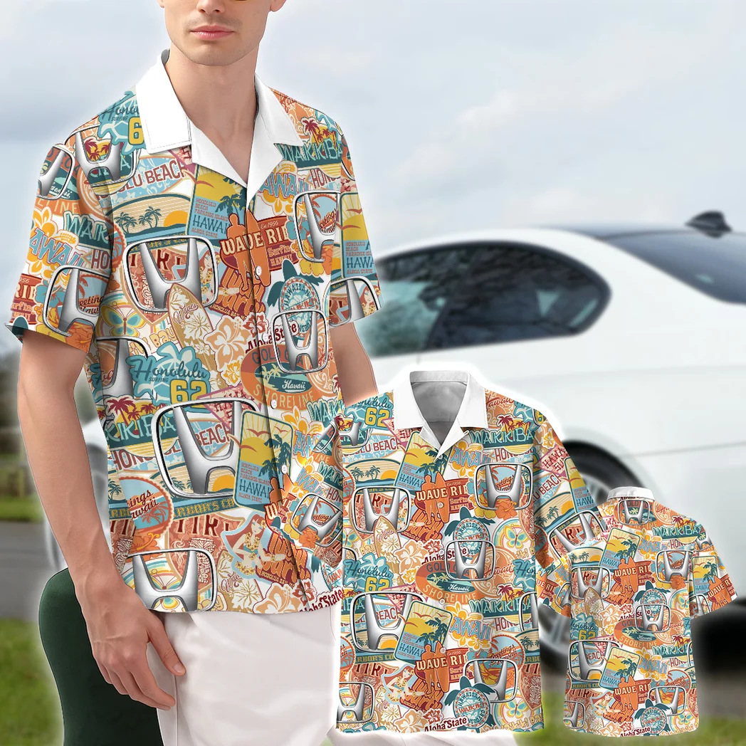 Honda Hawaiian Shirt Exclusive Logo, Hot Rod Button Shirt HVN1539HO