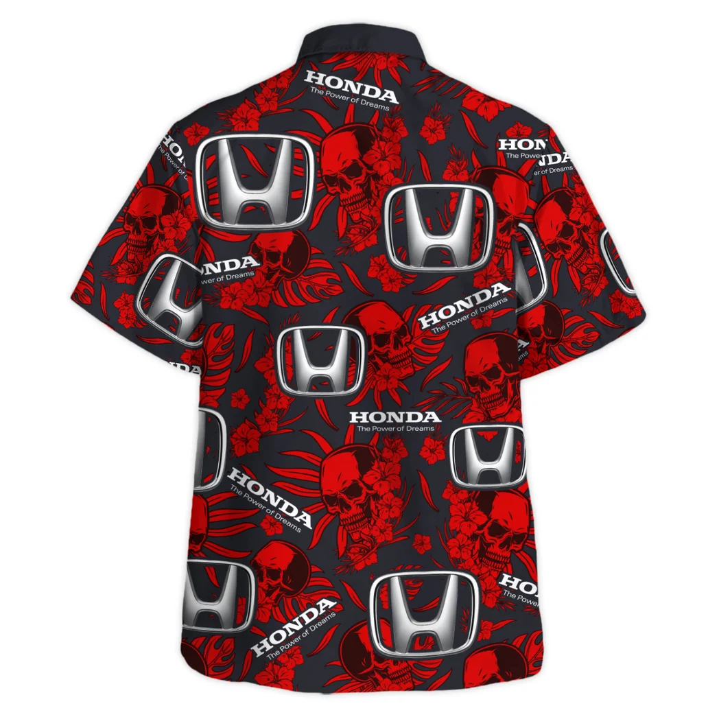 Honda Hawaiian Shirt Skull Design, Chrome Wave Button Shirt HVN1535HO