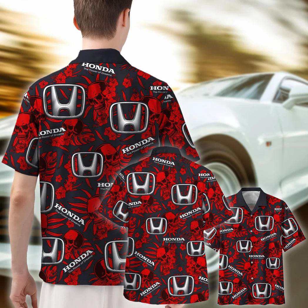 Honda Hawaiian Shirt Skull Design, Chrome Wave Button Shirt HVN1535HO