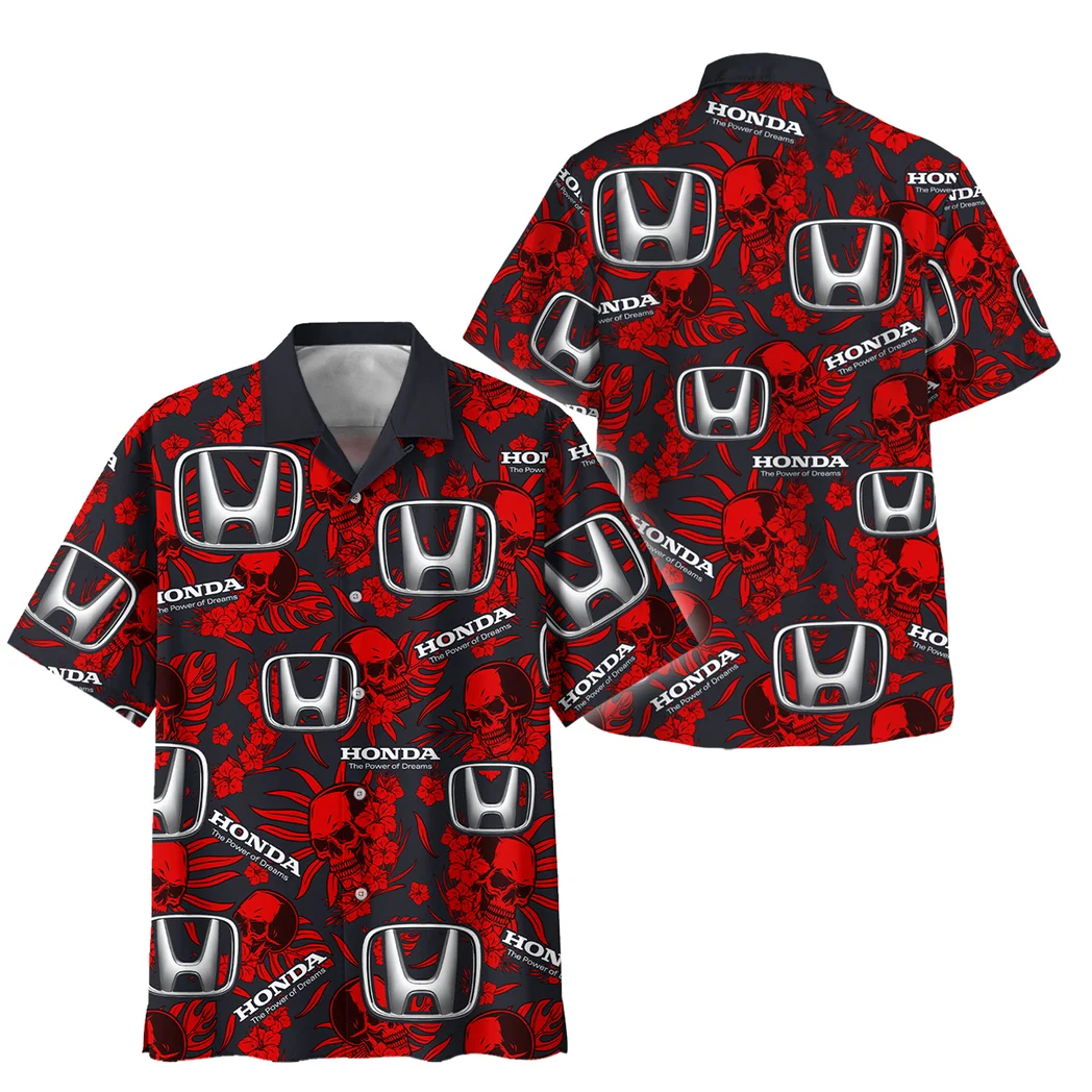 Honda Hawaiian Shirt Skull Design, Chrome Wave Button Shirt HVN1535HO