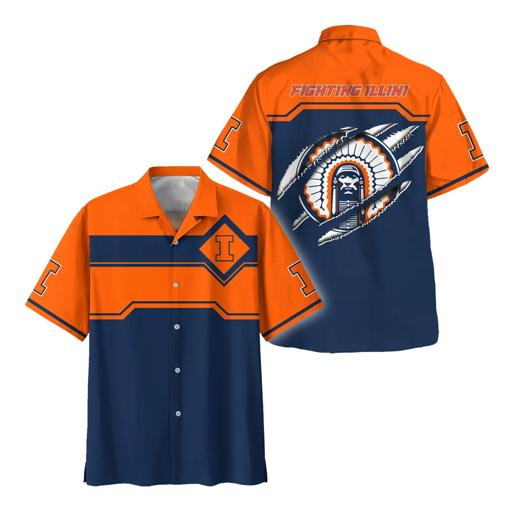 Illinois Fighting Illini Hawaiian Shirt Logo Print, Classic Fan Button Shirt HVN1469IF