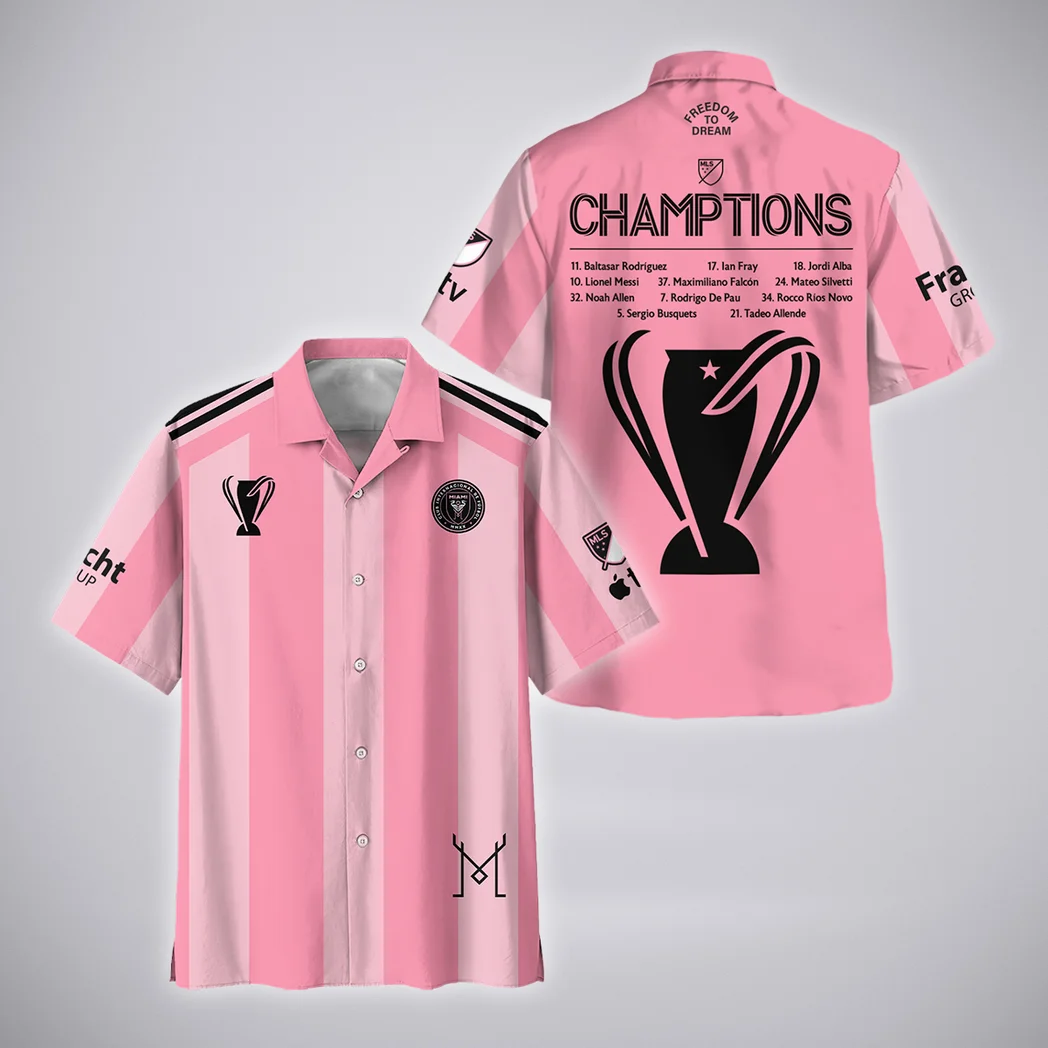 Inter Miami Hawaiian Shirt Champions MLS 2025, Bold Spirit Button Shirt HVN1418CH
