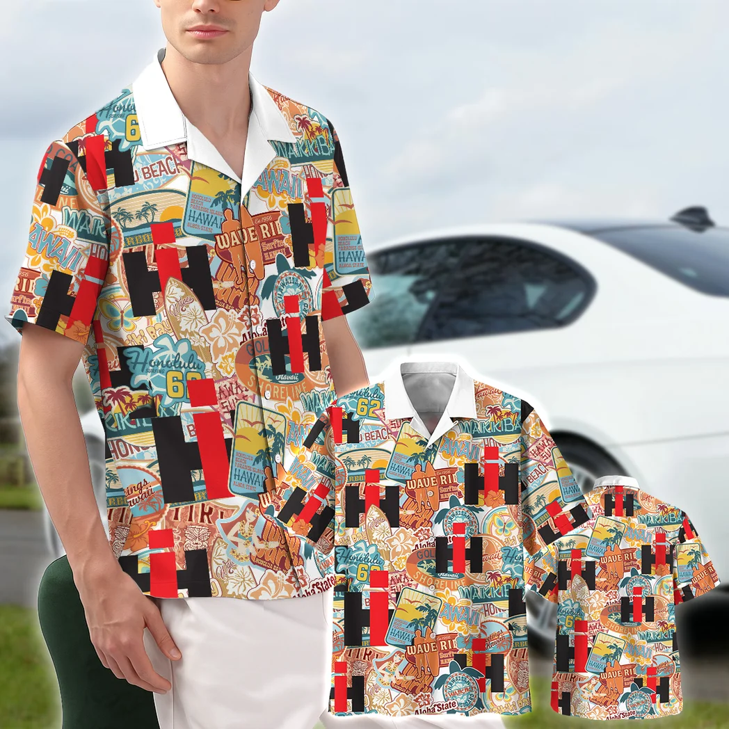 International Harvester Hawaiian Shirt Exclusive Logo, Chrome Wave Button Shirt HVN1539IH