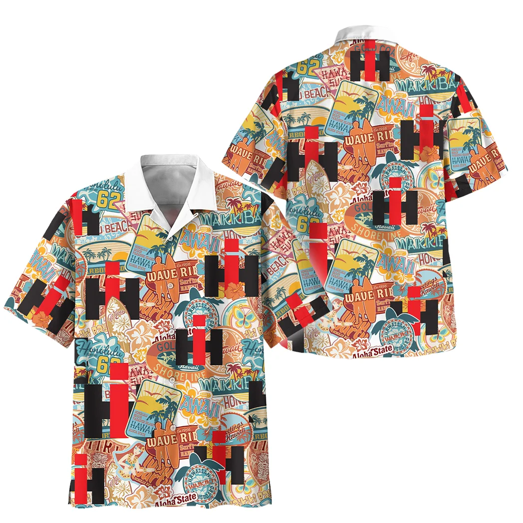 International Harvester Hawaiian Shirt Exclusive Logo, Chrome Wave Button Shirt HVN1539IH