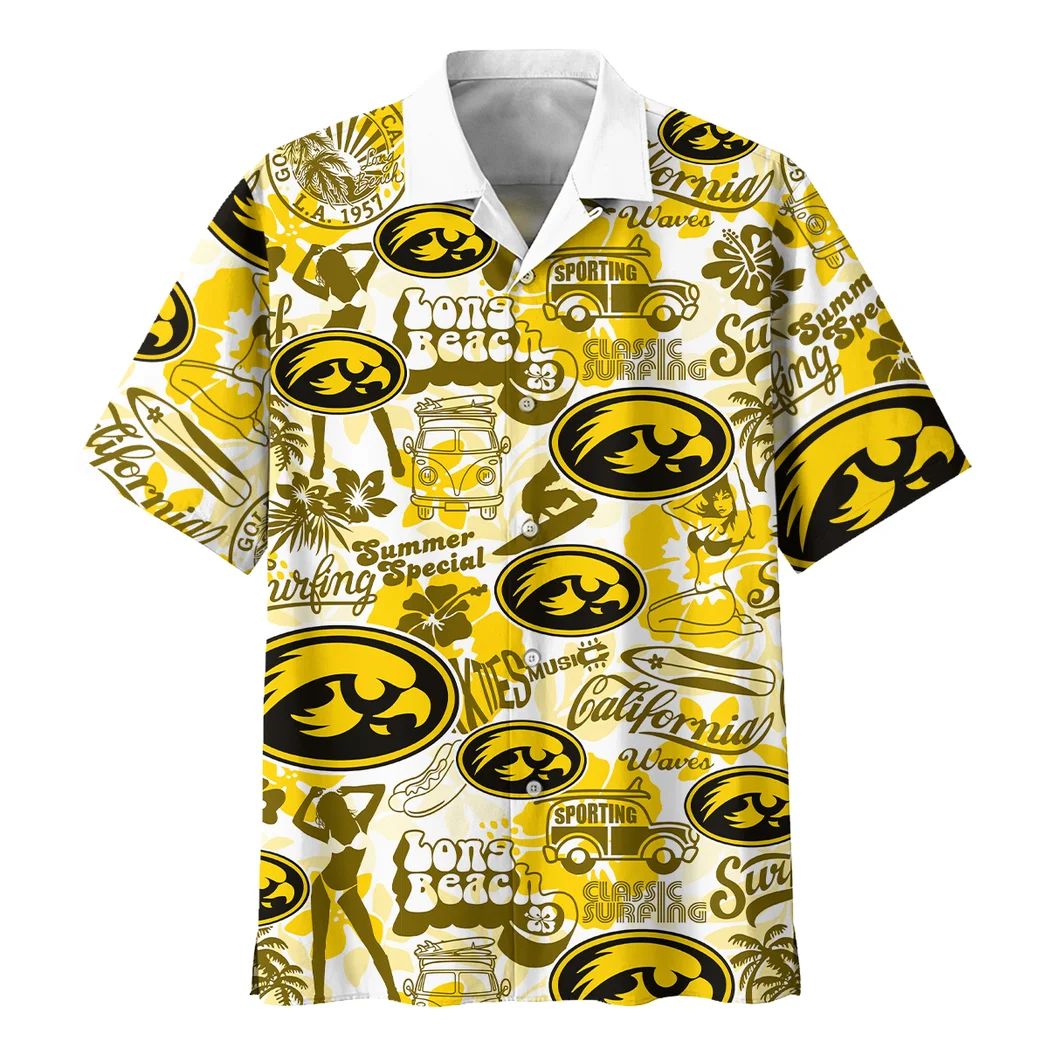 Iowa Hawkeyes Hawaiian Shirt Logo Print, Summer Spirit Button Shirt HVN1467IO
