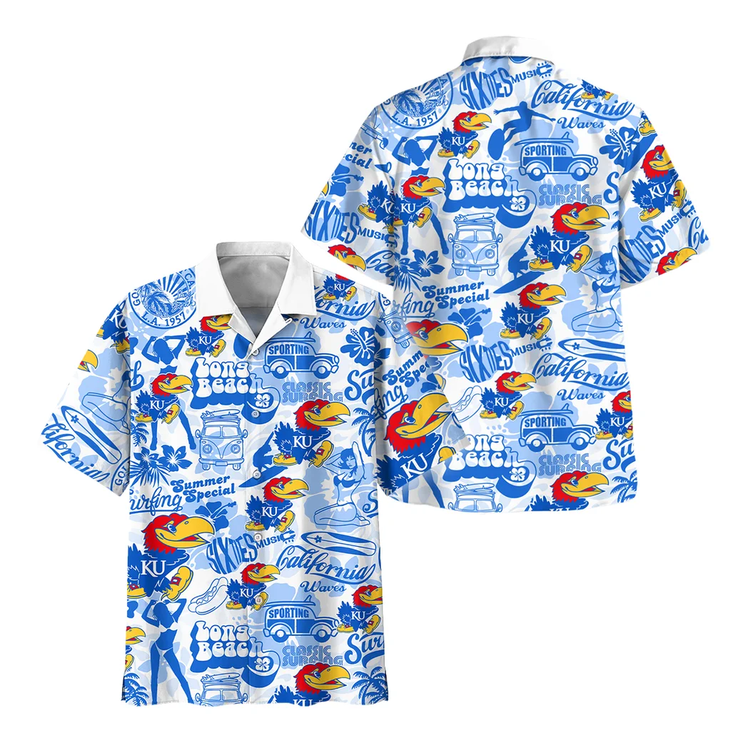 Kansas Jayhawks Hawaiian Shirt Logo Print, Fan Vibe Button Shirt HVN1467KJ