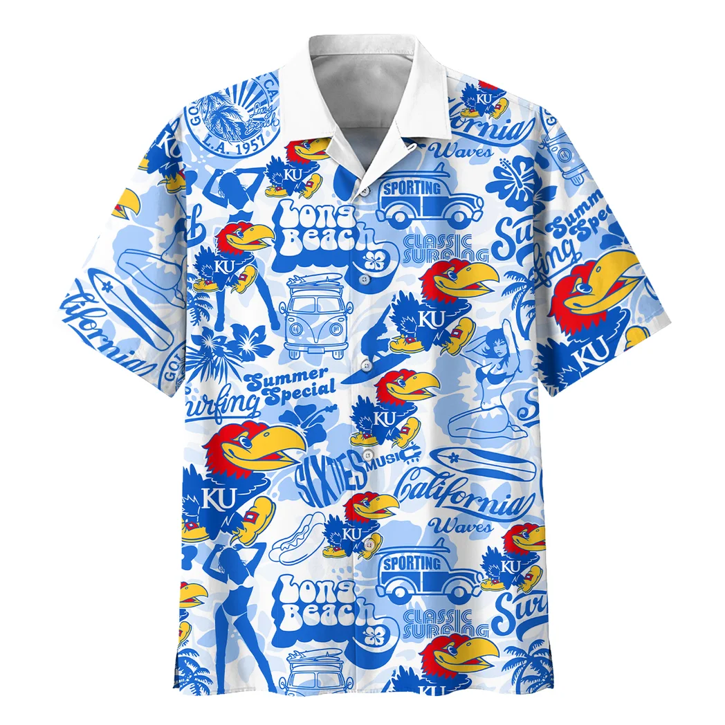 Kansas Jayhawks Hawaiian Shirt Logo Print, Fan Vibe Button Shirt HVN1467KJ