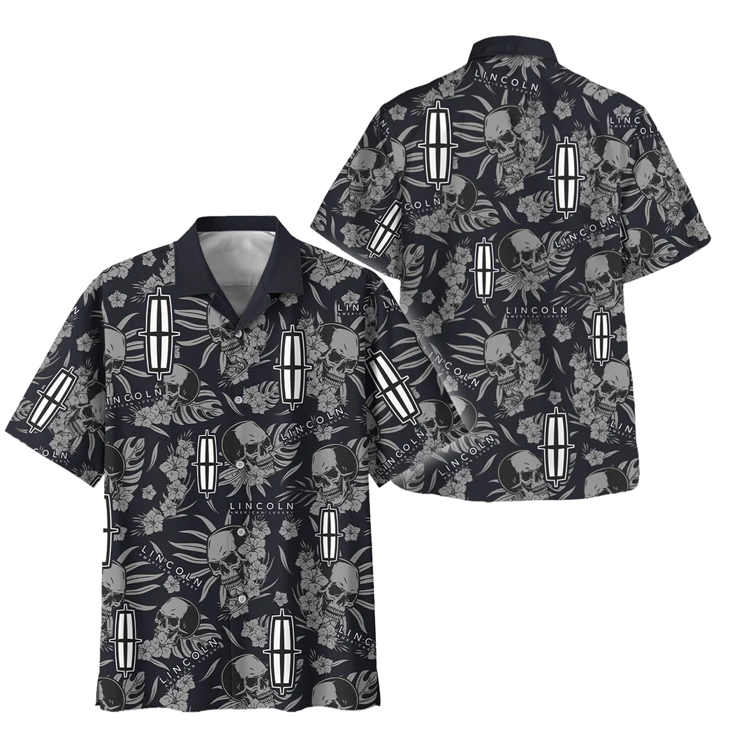Lincoln Hawaiian Shirt Skull Design, Chrome Wave Button Shirt HVN1535LI