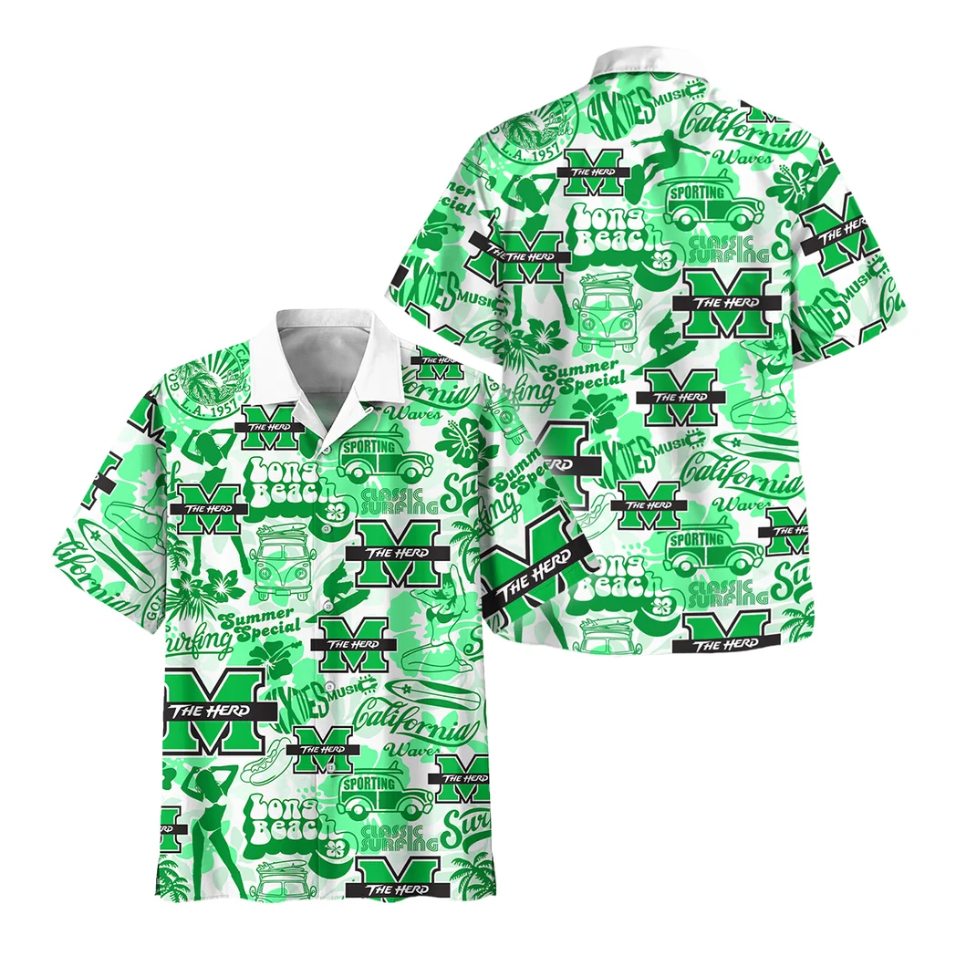 Marshall Thundering Herd Hawaiian Shirt Logo Print, Fan Vibe Button Shirt HVN1467MT