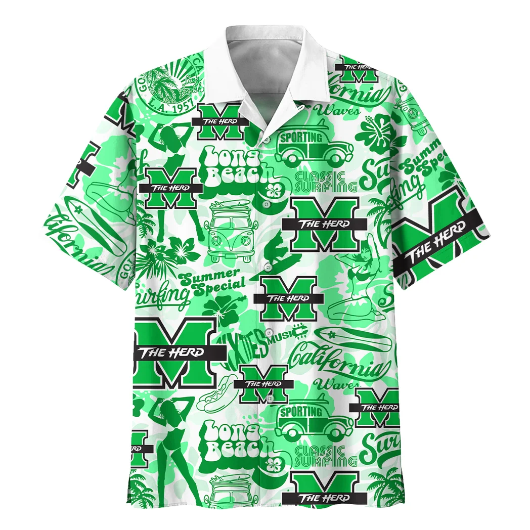 Marshall Thundering Herd Hawaiian Shirt Logo Print, Fan Vibe Button Shirt HVN1467MT