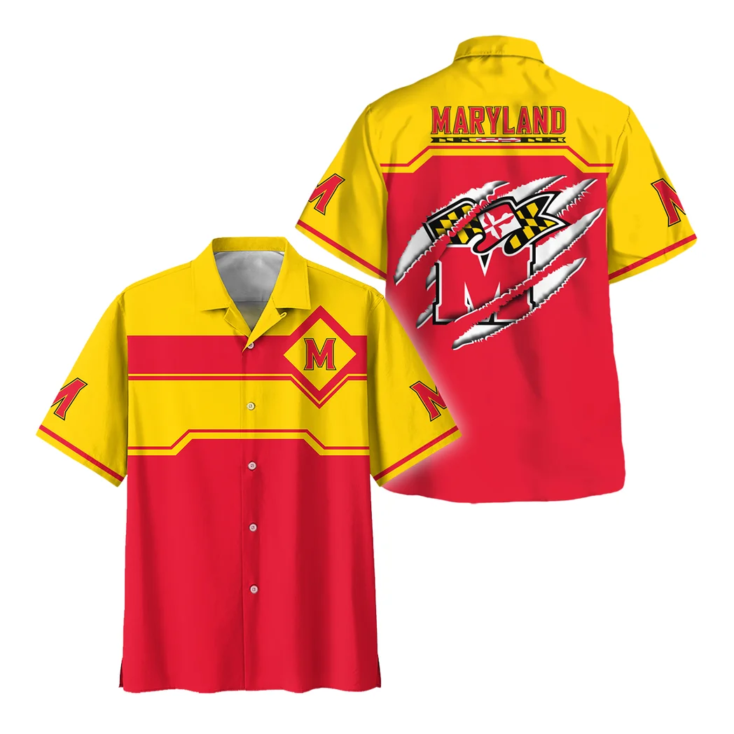 Maryland Terrapins Hawaiian Shirt Logo Print, Fan Vibe Button Shirt HVN1469MT