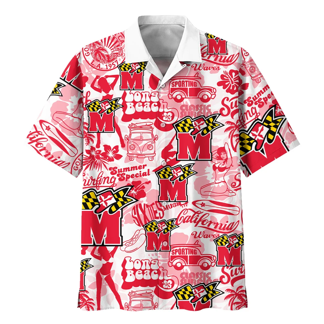 Maryland Terrapins Hawaiian Shirt Logo Print, Sport Pride Button Shirt HVN1467MT