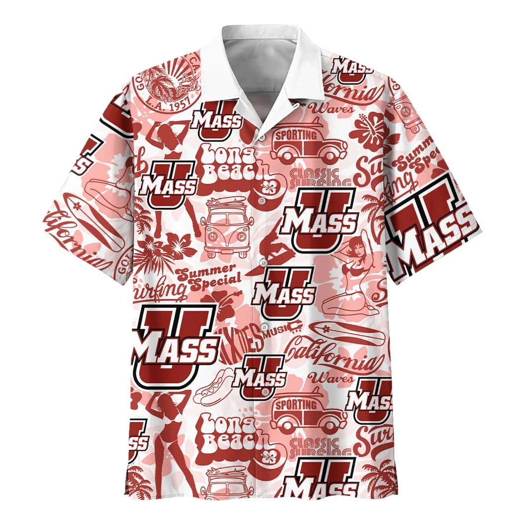 Massachusetts Minutemen Hawaiian Shirt Logo Print, Tropical Supporter Button Shirt HVN1467MM