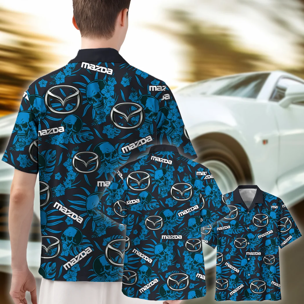 Mazda Hawaiian Shirt Skull Design, Chrome Wave Button Shirt HVN1535MAZ