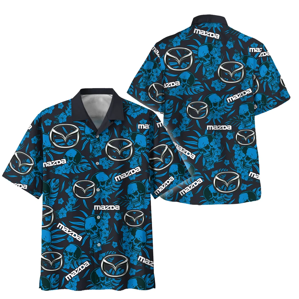 Mazda Hawaiian Shirt Skull Design, Chrome Wave Button Shirt HVN1535MAZ