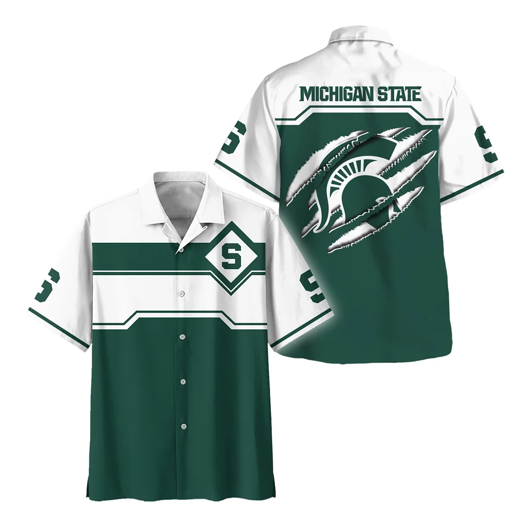 Michigan State Spartans Hawaiian Shirt Logo Print, Everyday Fan Button Shirt HVN1469MS