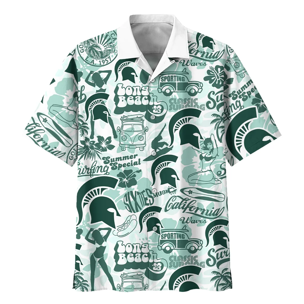 Michigan State Spartans Hawaiian Shirt Logo Print, Victory Spirit Button Shirt HVN1467MS