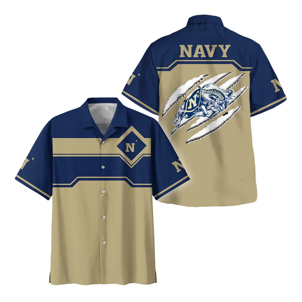 Navy Midshipmen Hawaiian Shirt Logo Print, Everyday Spirit Button Shirt HVN1469NM