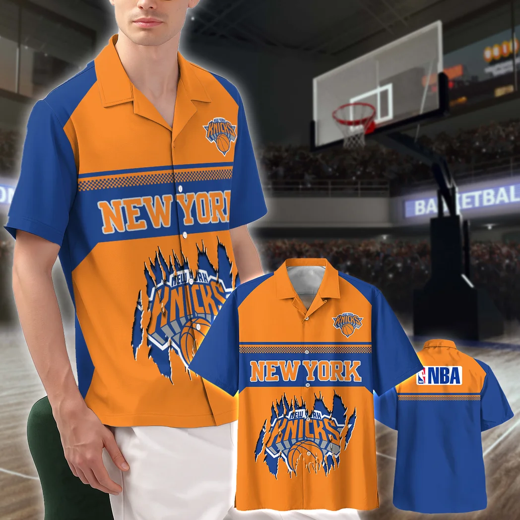 New York Knicks Hawaiian Shirt Logo Print, Everyday Spirit Button Shirt HVN1528NYK