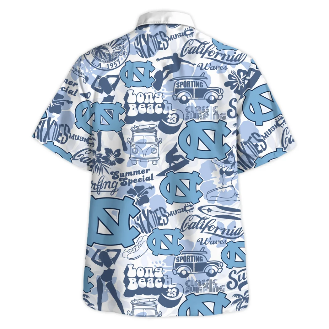 North Carolina Tar Heels Hawaiian Shirt Logo Print, Fan Vibe Button Shirt HVN1467NC
