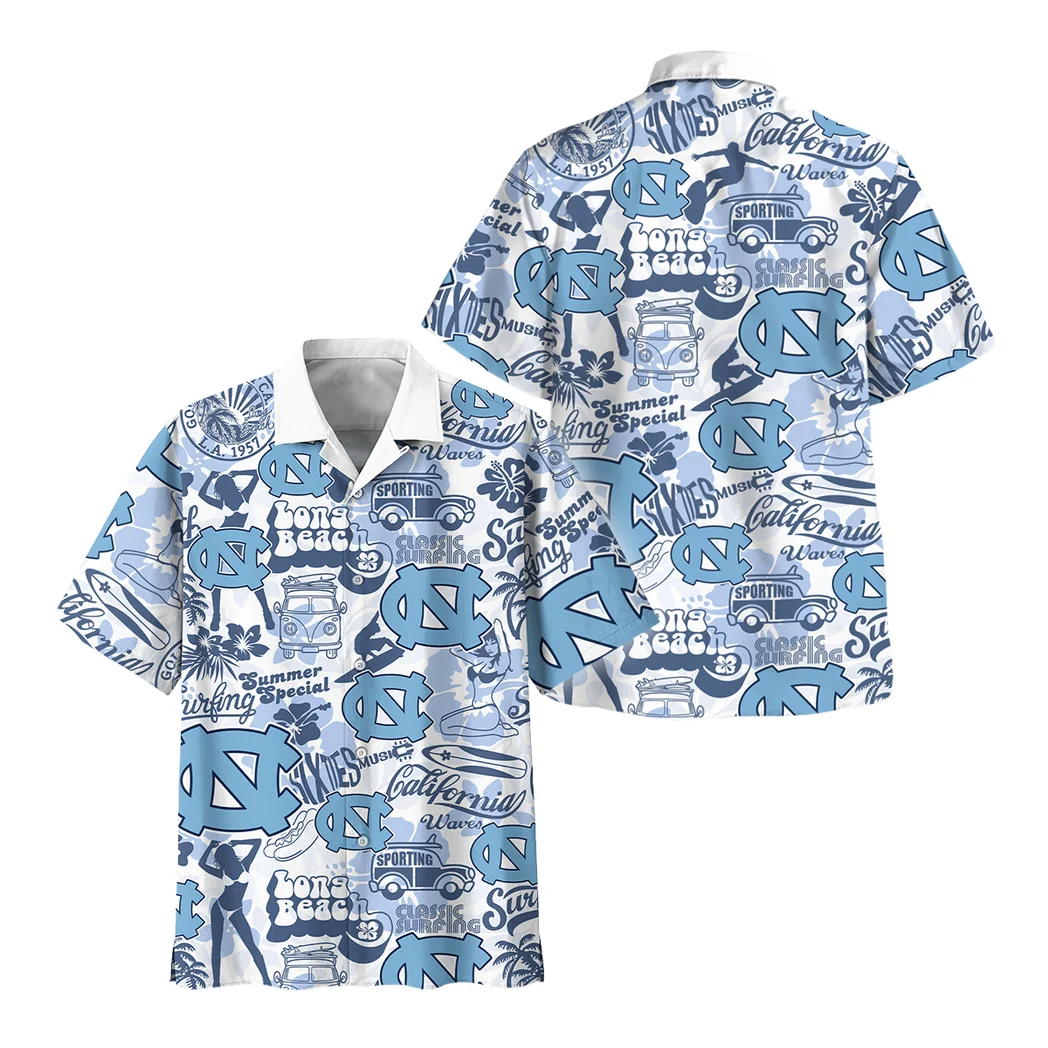 North Carolina Tar Heels Hawaiian Shirt Logo Print, Fan Vibe Button Shirt HVN1467NC