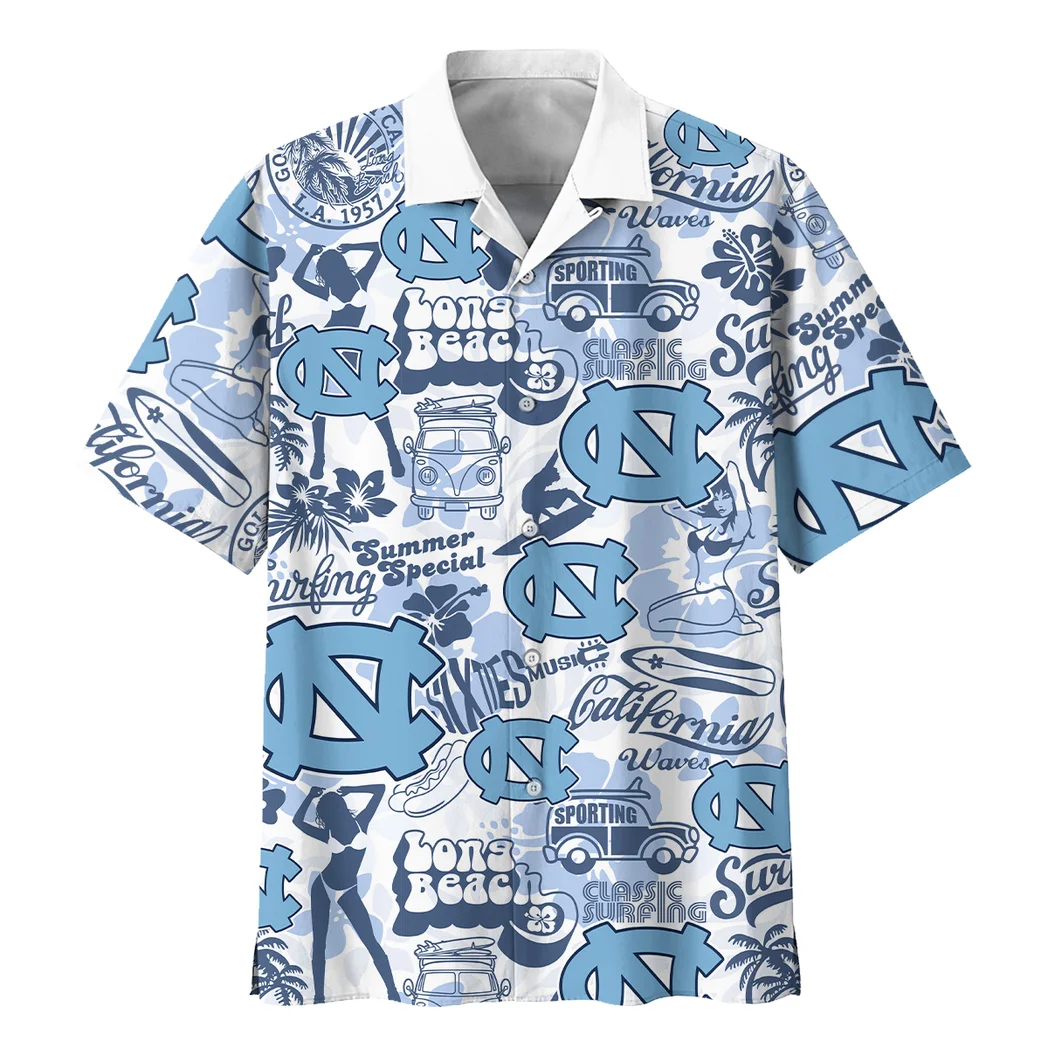 North Carolina Tar Heels Hawaiian Shirt Logo Print, Fan Vibe Button Shirt HVN1467NC